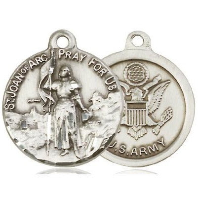 St. Joan of Arc Army Medal Necklace - Sterling Silver - 7/8 Inch Tall x 3/4 Inch Wide with 24" Chain