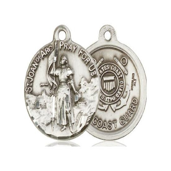 St. Joan of Arc Coast Guard Medal Necklace - Sterling Silver - 7/8 Inch Tall x 3/4 Inch Wide with 18" Chain
