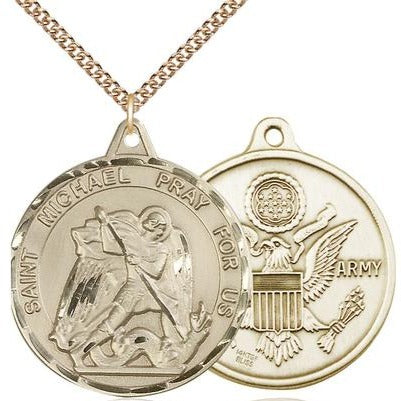 St. Michael Army Medal Necklace - 14K Gold Filled - 1-3/8 Inch Tall x 1-1/4 Inch Wide with 24" Chain