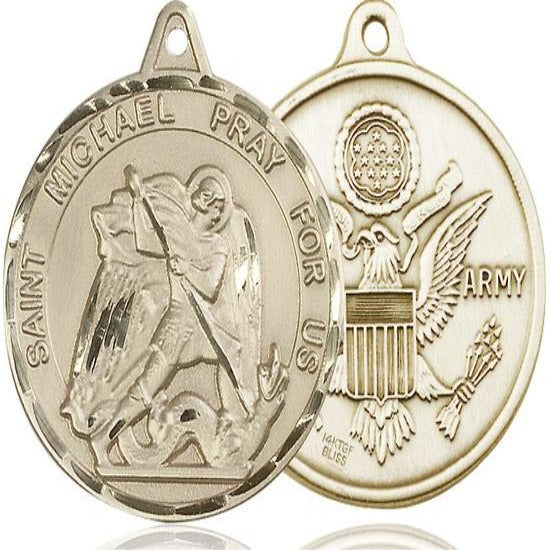St. Michael Army Medal Necklace - 14K Gold Filled - 1-3/8 Inch Tall x 1-1/4 Inch Wide with 18" Chain