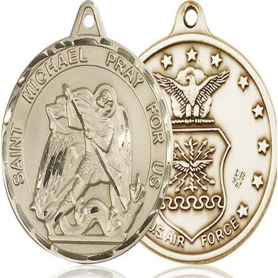 St. Michael Air Force Medal Necklace - 14K Gold - 1-3/8 Inch Tall x 1-1/4 Inch Wide with 24" Chain