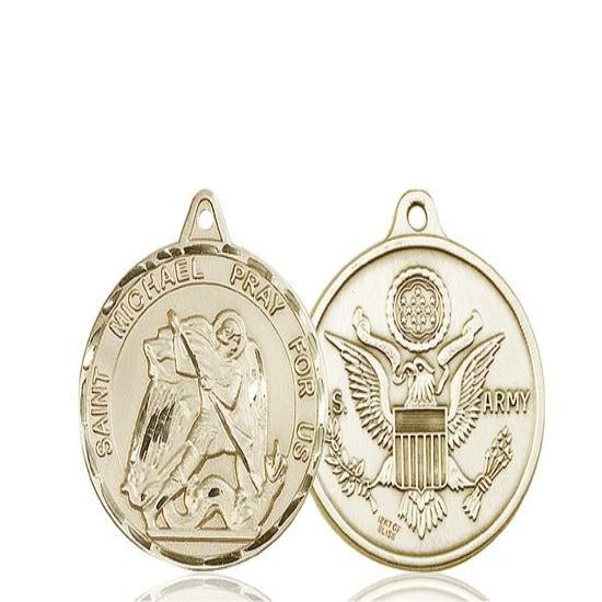 St. Michael Army Medal - 14K Gold - 1-3/8 Inch Tall x 1-1/4 Inch Wide