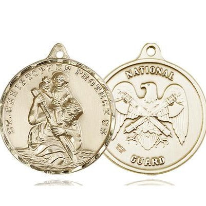 St. Christopher National Guard Medal - 14K Gold - 1-1/4 Inch Tall x 1-1/4q Inch Wide