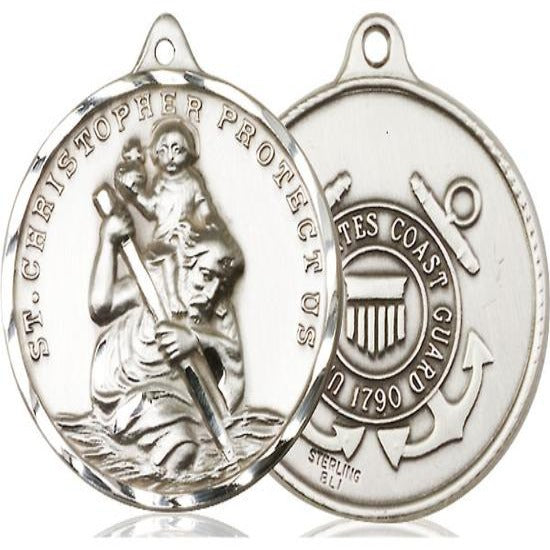 St. Christopher Coast Guard Medal - Sterling Silver - 1-1/4 Inch Tall x 1-1/4 Inch Wide