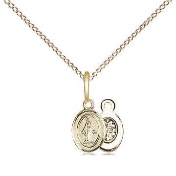 Miraculous Medal Necklace - 14K Gold Filled - 3/8 Inch Tall by 1/4 Inch Wide with 18" Chain