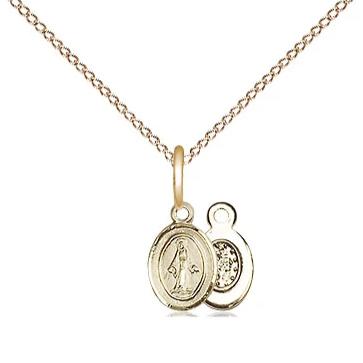 Miraculous Medal Necklace - 14K Gold - 3/8 Inch Tall by 1/4 Inch Wide with 18" Chain