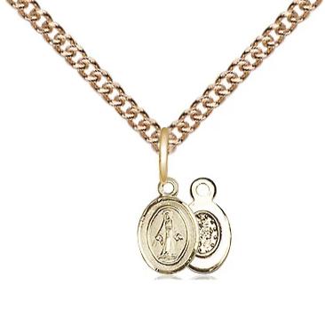 Miraculous Medal Necklace - 14K Gold - 3/8 Inch Tall by 1/4 Inch Wide with 24" Chain
