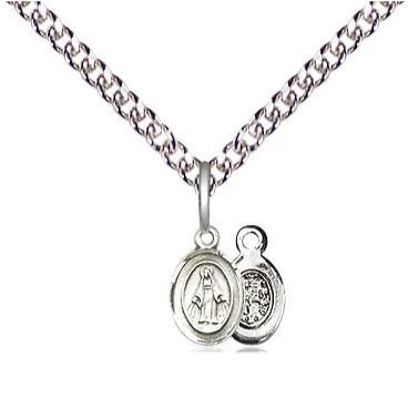 Miraculous Medal Necklace - Sterling Silver - 3/8 Inch Tall by 1/4 Inch Wide with 24" Chain