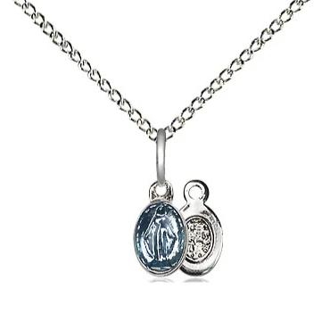 Miraculous Medal Necklace - Sterling Silver - 1/4 Inch Tall by 1/8 Inch Wide with 18" Chain