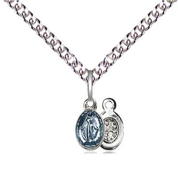 Miraculous Medal Necklace - Sterling Silver - 1/4 Inch Tall by 1/8 Inch Wide with 24" Chain