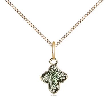 4 Way Medal Necklace - 14K Gold - 3/8 Inch Tall by 1/4 Inch Wide with 18" Chain