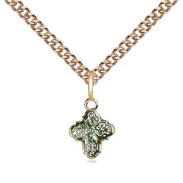 4 Way Medal Necklace - 14K Gold - 3/8 Inch Tall by 1/4 Inch Wide with 24" Chain
