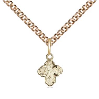 4 Way Medal Necklace - 14K Gold Filled - 3/8 Inch Tall by 1/4 Inch Wide with 24" Chain