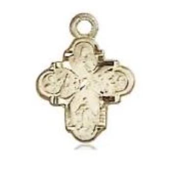 4 Way Medal - 14K Gold - 3/8 Inch Tall x 1/1 Inch Wide