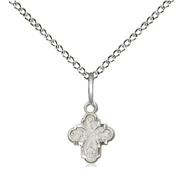 4 Way Medal Necklace - Sterling Silver - 3/8 Inch Tall by 1/4 Inch Wide with 18" Chain