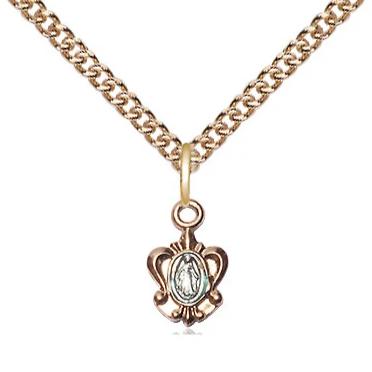 Miraculous Medal Necklace - 14K Gold Filled - 3/8 Inch Tall by 1/4 Inch Wide with 24" Chain