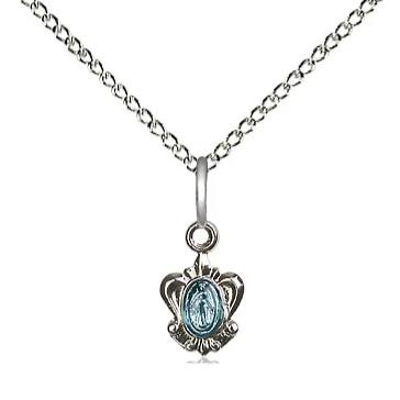 Miraculous Medal Necklace - Sterling Silver - 3/8 Inch Tall by 1/4 Inch Wide with 18" Chain