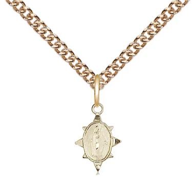 Miraculous Medal Necklace - 14K Gold Filled - 3/8 Inch Tall by 1/4 Inch Wide with 24" Chain