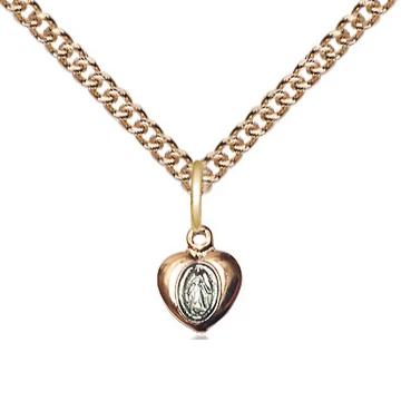 Miraculous Medal Necklace - 14K Gold - 1/4 Inch Tall by 1/8 Inch Wide with 24" Chain