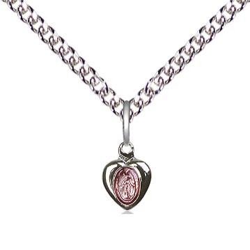 Miraculous Medal Necklace - Sterling Silver - 1/4 Inch Tall by 1/8 Inch Wide with 24" Chain