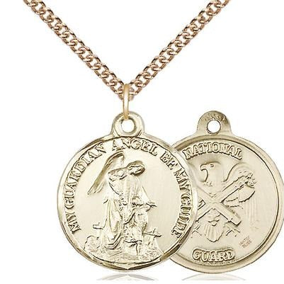 Guardain Angel National Guard Medal Necklace - 14K Gold Filled - 7/8 Inch Tall x 3/4 Inch Wide with 24" Chain