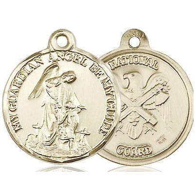 Guardain Angel National Guard Medal Necklace - 14K Gold Filled - 7/8 Inch Tall x 3/4 Inch Wide with 24" Chain