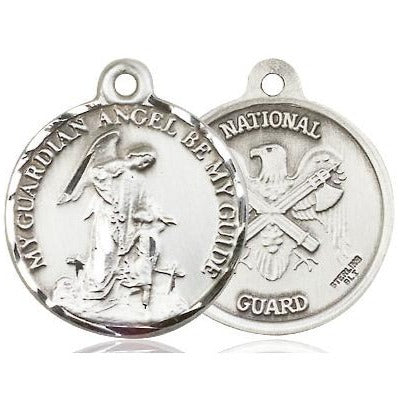 Guardain Angel National Guard Medal Necklace - Sterling Silver - 7/8 Inch Tall x 3/4 Inch Wide with 18" Chain