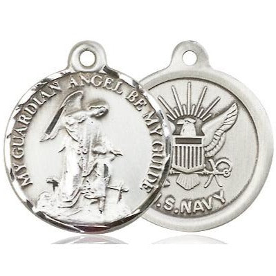 Guardian Angel Navy Medal - Sterling Silver - 7/8 Inch Tall x 3/4 Inch Wide