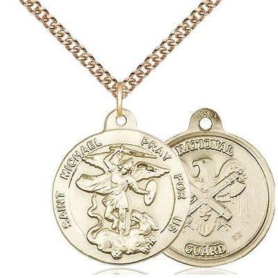 St. Michael National Guard Medal Necklace - 14K Gold Filled - 7/8 Inch Tall x 3/4 Inch Wide with 24" Chain