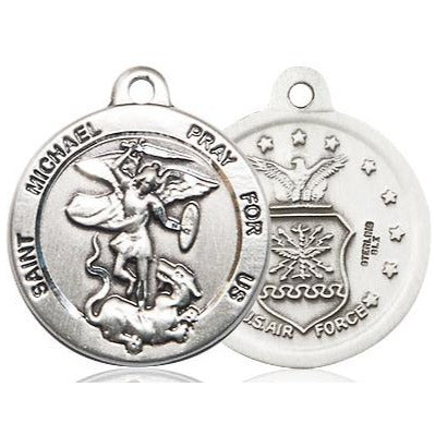 St. Michael Air Force Medal Necklace - Sterling Silver - 7/8 Inch Tall x 3/4 Inch Wide with 24" Chain