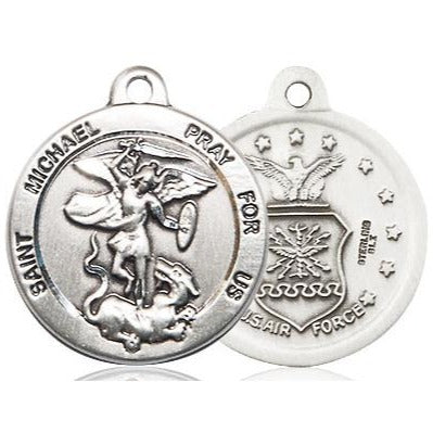 St. Michael Air Force Medal Necklace - Sterling Silver - 7/8 Inch Tall x 3/4 Inch Wide with 18" Chain