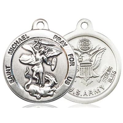 St. Michael Army Medal - Sterling Silver - 7/8 Inch Tall x 3/4 Inch Wide