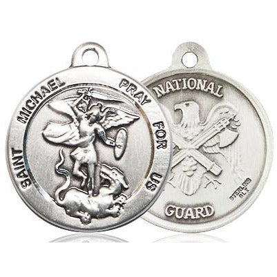St. Michael National Guard Medal Necklace - Sterling Silver - 7/8 Inch Tall x 3/4 Inch Wide with 18" Chain