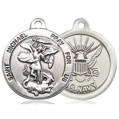 St. Michael Navy Medal - Sterling Silver - 7/8 Inch Tall x 3/4 Inch Wide