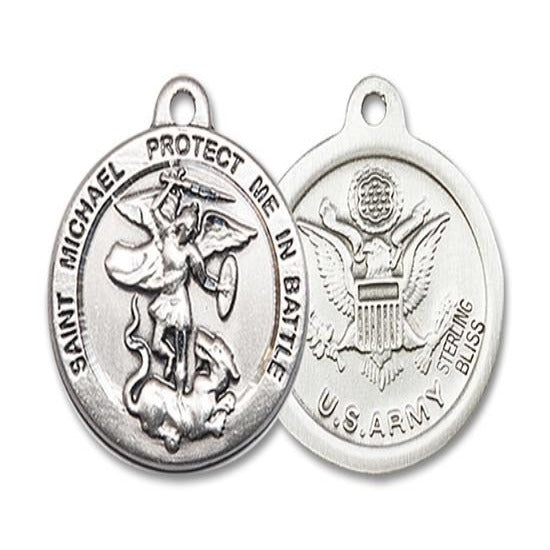 St. Michael Army Medal - Sterling Silver - 7/8 Inch Tall x 1-3/8 Inch Wide