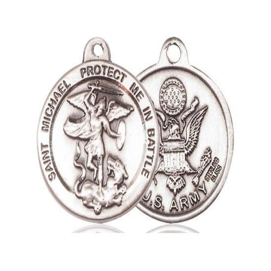 St. Michael Army Medal - Sterling Silver - 7/8 Inch Tall x 1-3/8 Inch Wide