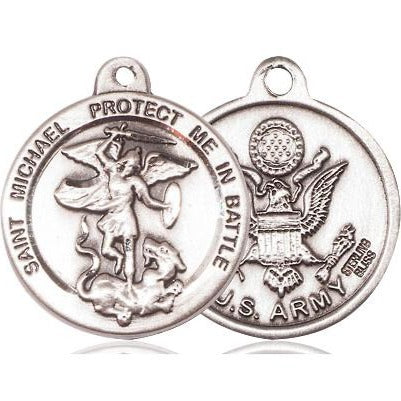 St. Michael Army Medal Necklace - Sterling Silver - 7/8 Inch Tall x 1-3/8 Inch Wide with 18" Chain