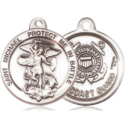 St. Michael Coast Guard Medal Necklace - Sterling Silver - 7/8 Inch Tall x 1-3/8 Inch Wide with 24" Chain
