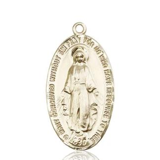 Miraculous Medal - 14K Gold - 1-3/8 Inch Tall by 3/4 Inch Wide