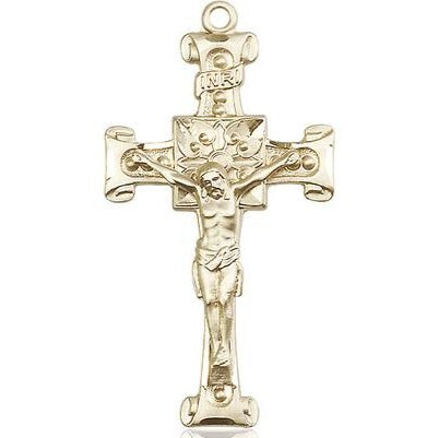 Crucifix Medal Necklace - 14K Gold Filled - 1-3/4 Inch Tall x 7/8 Inch Wide with 24" Chain