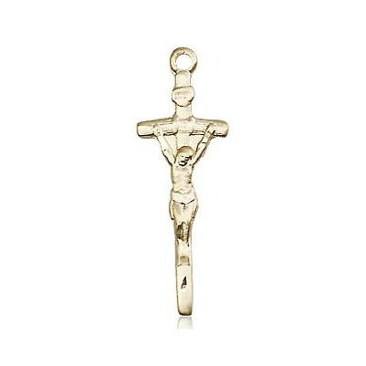 Papal Crucifix Medal - 14K Gold Filled - 7/8 Inch Tall x 1/4 Inch Wide
