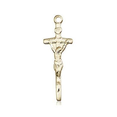 Papal Crucifix Medal Necklace - 14K Gold Filled - 7/8 Inch Tall x 1/4 Inch Wide with 18" Chain