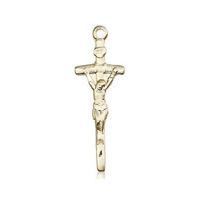 Papal Crucifix Medal Necklace - 14K Gold - 7/8 Inch Tall x 1/4 Inch Wide with 24" Chain