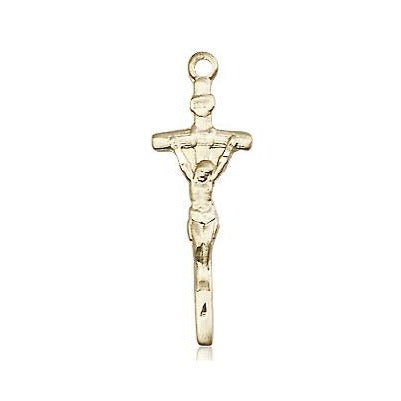 Papal Crucifix Medal Necklace - 14K Gold - 7/8 Inch Tall x 1/4 Inch Wide with 18" Chain