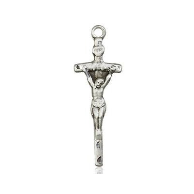 Papal Crucifix Medal - Sterling Silver - 7/8 Inch Tall x 1/4 Inch Wide