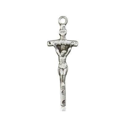 Papal Crucifix Medal - Sterling Silver - 7/8 Inch Tall x 1/4 Inch Wide