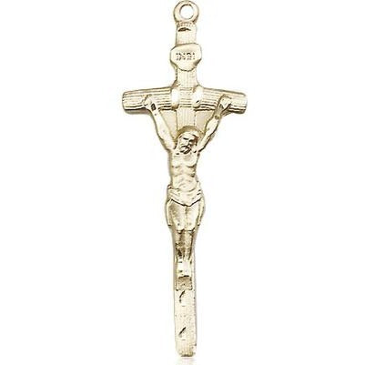 Papal Crucifix Medal Necklace - 14K Gold Filled - 1-3/8 Inch Tall x 1/2 Inch Wide with 18" Chain