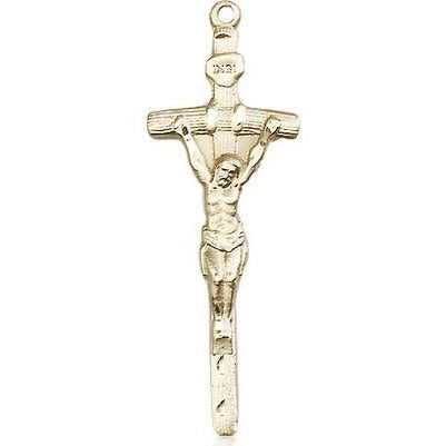 Papal Crucifix Medal Necklace - 14K Gold - 1-3/8 Inch Tall x 1/2 Inch Wide with 18" Chain