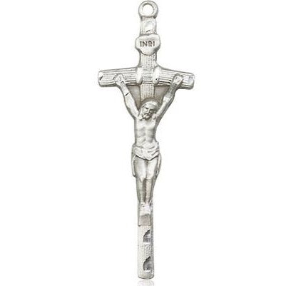 Papal Crucifix Medal - Sterling Silver - 1-3/8 Inch Tall x 1/2 Inch Wide