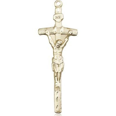 Papal Crucifix Medal Necklace - 14K Gold Filled - 2 Inch Tall x 5/8 Inch Wide with 24" Chain